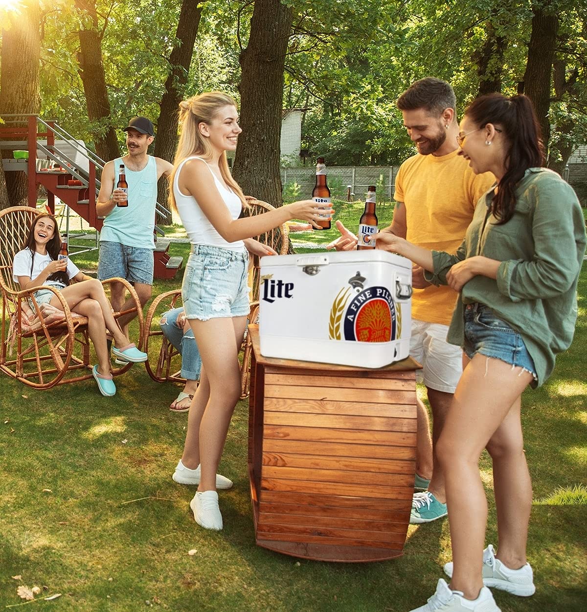 Miller Light Ice Chest Cooler - 85 Can Ice Box, Portable Ice Bucket with Bottle Opener, Vintage Style, Insulated for Camping, Beach, Picnic, RV, BBQs, Tailgating, Fishing, Steel-Belted, 51L (54 qt)