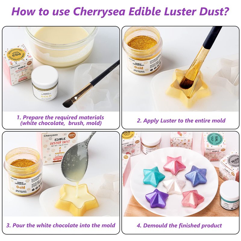 Violet Edible Luster Dust 10 Grams, Food Grade Cake Luster Dust Tasteless Dessert Dusting Powders for Baking Cherrysea Food Coloring Powder for Cupcakes, Cake Pops,Fondant,Chocolate, Candy