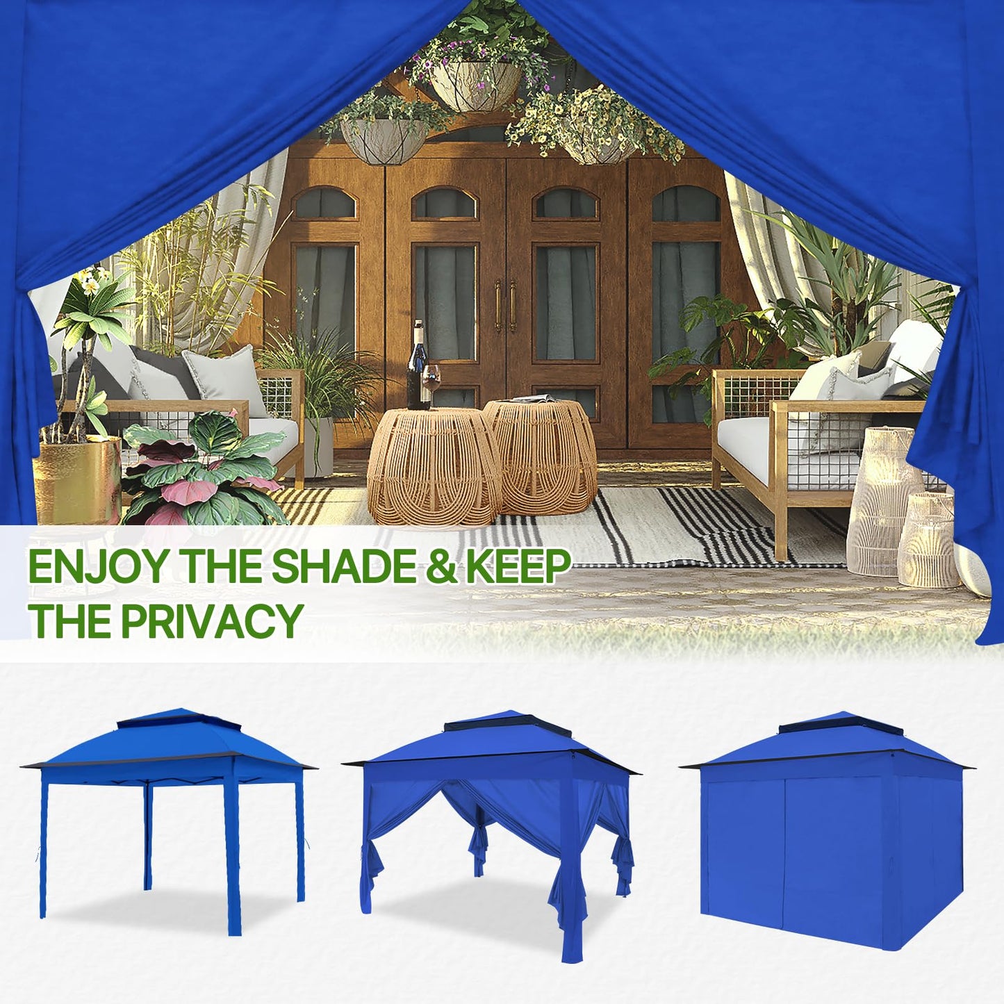 COOS BAY 11x11 Pop Up Gazebo with 4 Sidewalls, Instant Outdoor Canopy Tent with UPF 50+ UV Protection, Water Resistant Shelter with Carry Bag, Stakes & Ropes, Blue