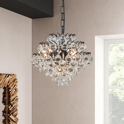 Bestier Black Pendant Chandelier Lighting Fixture, Crystal Raindrop, 4 G9 Bulbs Required, 11in x 12in Model AK-AJ-18183