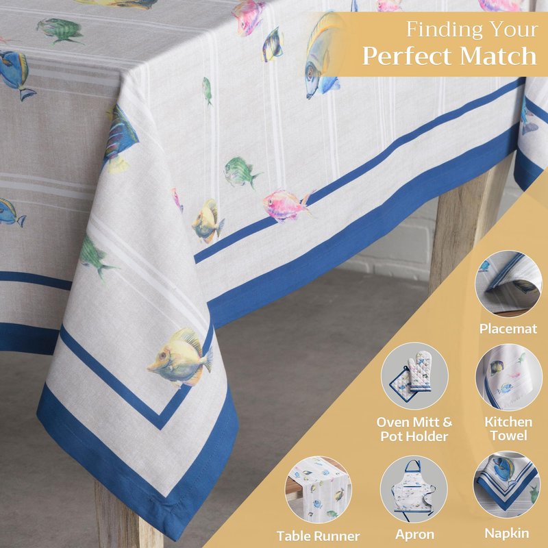 Maison d' Hermine Table Cloth Square Table 100% Cotton 60 x 60 Inches Tablecloth Reusable Decorative for Dining Kitchen Room Farmhouse Home Gifts for Mothers Day Spring Summer - Poisson