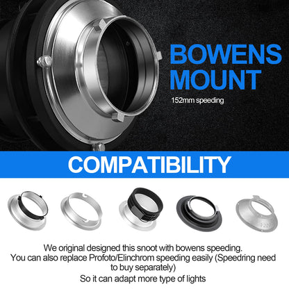 Wellmaking Bowens Mount Optical Snoot Conical, Flash Projector Attachment, Spotlight Snoot Photography Video Artist Modelling Shape Light Studio with Optical Lens Various Gobos Photography Accessories