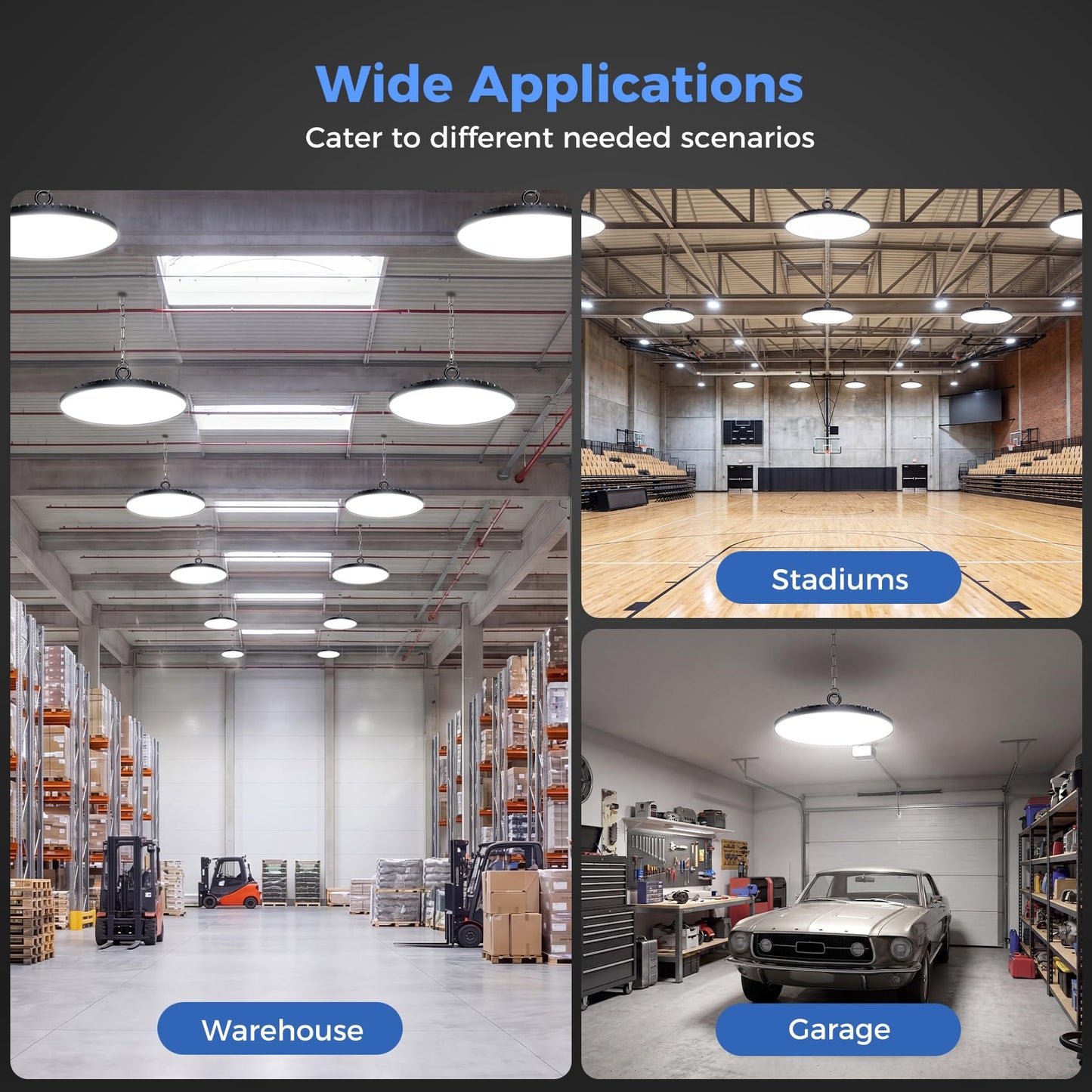 AIKVSXER 6 Pack 200W UFO LED High Bay Light, 30000LM 6000K Daylight LED Shop Lights, IP65 Waterproof Commercial Bay Lighting with Plug for Warehouse Garage Lights Workshop Gym Factory