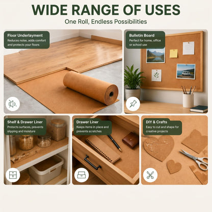 200 Sq. Ft. Cork Roll 48 x 600 Inch Cork Underlayment Roll Sound Insulation Mildew and Moisture Proof for Office Home School DIY Supplies(3mm Thick)