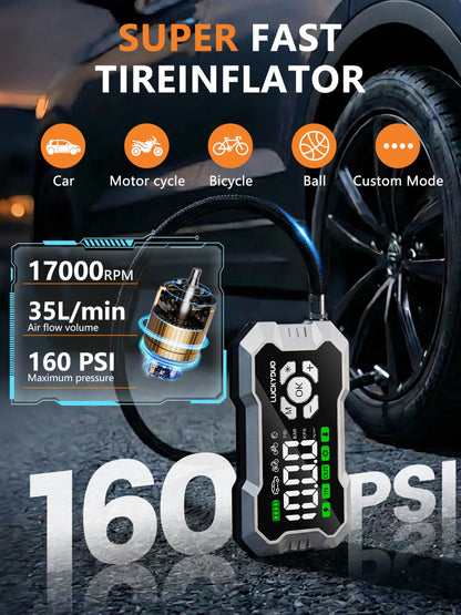 Car Battery Jump Starter - 8000A, Car Jump Starter Booster with 160PSI Compressor, Emergency Starter for All Petrol and Diesel Vehicles up to 12 litres max, Equipped with Outdoor Emergency kit
