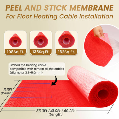 Self-Adhesive Peel and Stick Uncoupling Membrane Roll YeloDeer, Heating Floor Waterproofing Underlayment and Crack Prevention Membrane 108 Sq. Ft.