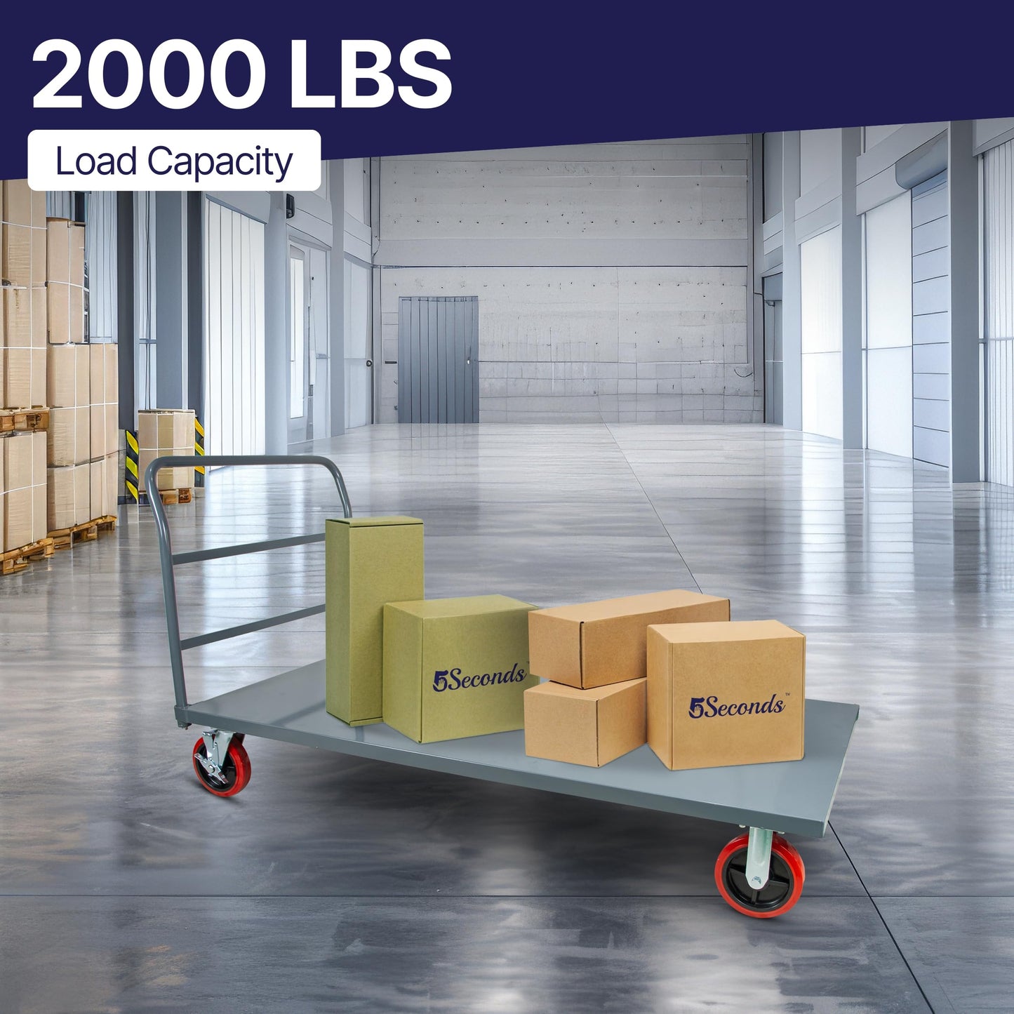 5Seconds Flatbed Platform Cart Industrial Dolly 3300LB Heavy Duty 72” x 36” Hand Push Truck, Super Heavy Duty Flatbed with 8'' Swivel Locking Wheels for Commercial Moving