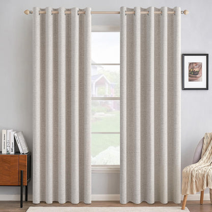 MIULEE 100% Blackout Linen Textured Curtains - Solid Thermal Insulated Ivory Drapes | 62 x 84 Inch (2 Panels)