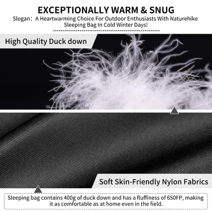 Naturehike Ultralight Down Sleeping Bag, 650FP Backpacking Sleeping Bag for Adults, 40.4℉ Waterproof Sleeping Bags for Camping, Hiking, Traveling with Compression Sack