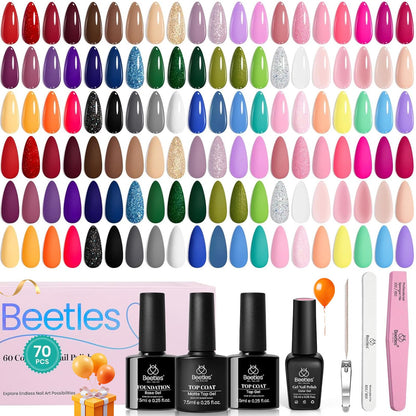 Beetles Gel Nail Polish Kit with U V Light -54 Pcs Gel Nail Kit Four Seasons Glow 32 Colors Set with Base Matte & Glossy Top Coat Soak Off Home DIY Manicure Nails Beginners Gifts for Women Teen Girls