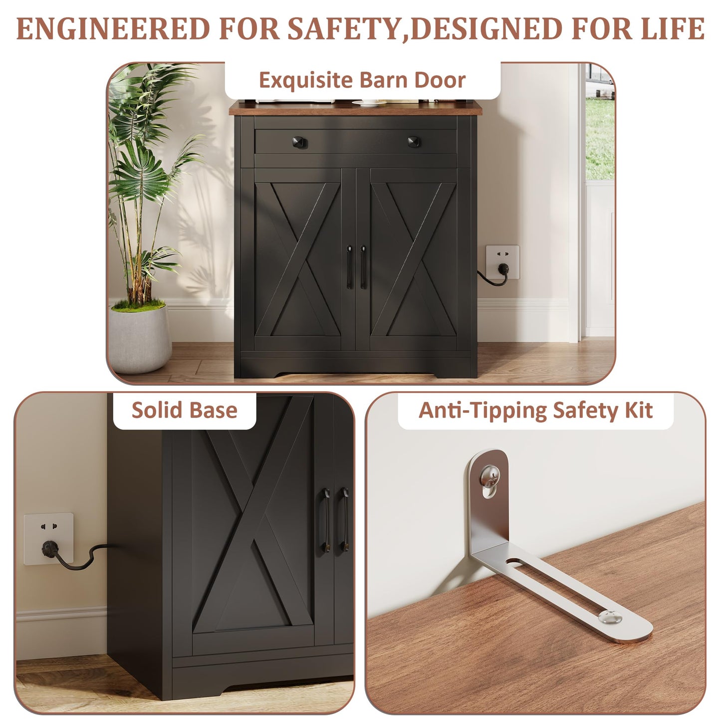 GarveeLife 71" Pantry Cabinet with Charging Station, Tall Kitchen Pantry Storage Cabinet with Microwave Stand, Large Farmhouse Kitchen Hutch with Cabinet Doors & Drawer for Living Room, Dining Room