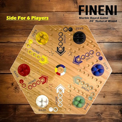 Wooden Board Games Marble Board Game Original with Dual Sides Fast Track Games for 2 to 6 Players Double Side Marble Boards 6 Colors 30 Marbles and 6 Color 6 Dice Pouch (20 Log)