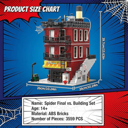 Spider Final vs. Building Set for Adults - MOC Heroes Peter &amp Friends' Apartment House Modular Building with Police Car Deli Grocery for Architecture Collectors Movie Fans Gift (3559 Pcs)