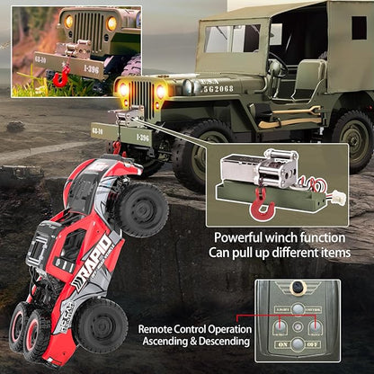 RC Jeep 1/10 Scale Willys Hobby RC Car Off-Road Military Crawler 2.4Ghz Military Truck 4WD RC Crawler with Light Tarpaulin Metal Shaft 4x4 Off Road Vehicle RTR Jeep Car 2 Batteries