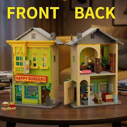 Happy Burgers Shop Modular Building Set for Adults The Belcher Family House Building Blocks with Box Ideas Collectors Gift Set for Kuchi Kopi Cartoon Fans (1222PCS)