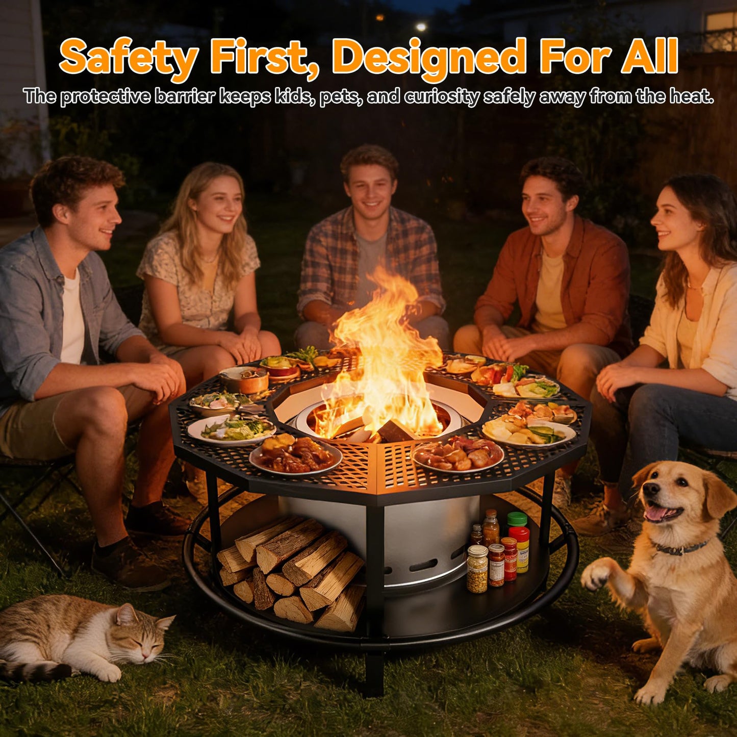 Fire Pit Surround Tabletop - 360° Fire Pit Guard for Solo Stove Bonfire & Ranger, Portable Protective Barrier for Wood Burning Fire Pits Up to ⌀21", UV-Resistant Outdoor Fabric (Firepit Not Included)