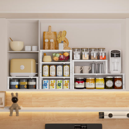 Wobmmi Expandable Spice Rack,Stackable Storage for Cabinet, Multi-Functional Kitchen Shelving,Height-Adjustable,Sustainable Organizer Solution(2Packs/White/Medium)