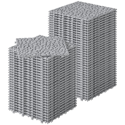 Rovibek 60PCS Plastic Interlocking Deck Tiles, 12"x12" Pebble Deck Tiles, Patio Flooring Outdoor Waterproof, Non-Slip, Indoor & Outdoor Use for Balcony Balcony Bathroom Backyard, Gray