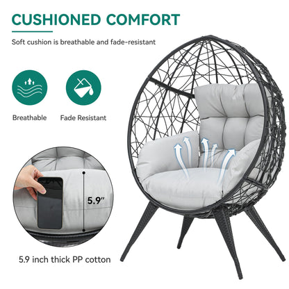 YITAHOME Large Wicker Egg Chair with Stand for Indoor and Outdoor, Cushion, and Adjustable Leveling Feet, Large Lounger for Garden, Patio, Balcony, Backyard,Supports up to 330lbs, Gray