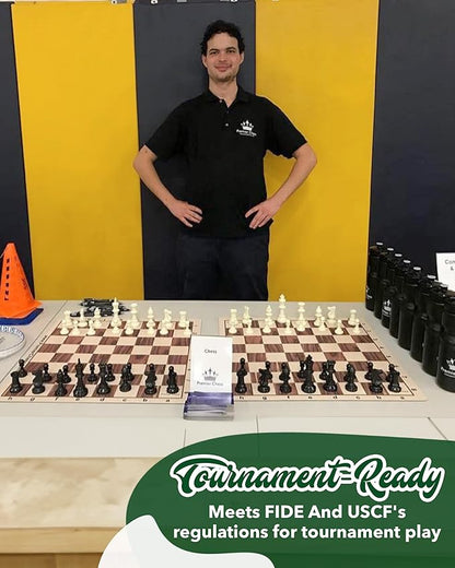 WE Games Chess Set - Tournament Style with 34 Pieces Vinyl Roll-Up Board Storage Bag &amp Equalizer Dice. Ideal for Adults