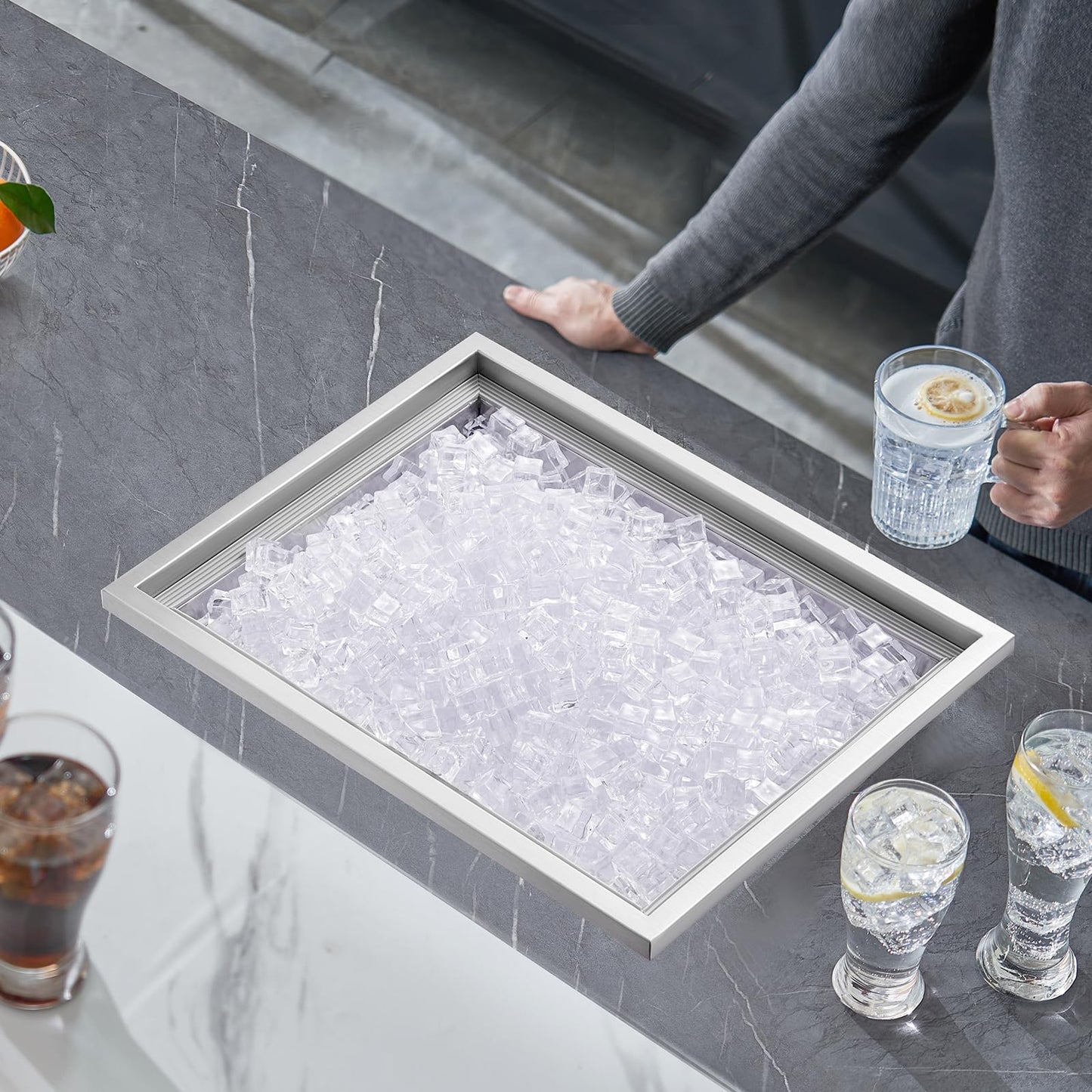 Happybuy Drop in Ice Chest 23''L x 17''W x 12''H with Cover 304 Stainless Steel Drop in Cooler Included Drain-Pipe and Drain Plug Drop in Ice Bin for Cold Wine Beer