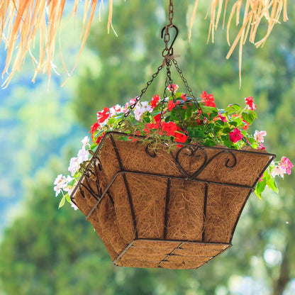 Newtay 14-Inch Square Coconut Liners - 4 Pcs Coir Fiber Replacement for Hanging Baskets & Pots