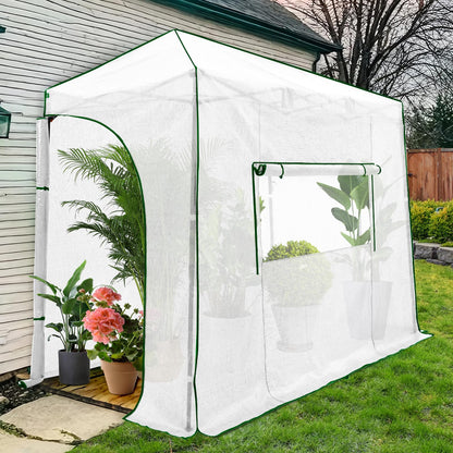 EAGLE PEAK 10x5 Portable Walk in Greenhouse, Pop Up Indoor Outdoor Greenhouse, Green House Kit with Zippered Roll-Up Doors and Windows, Lean-to Design, PE Cover, Clear/White