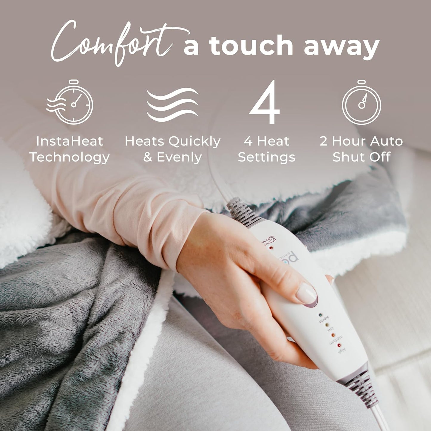 Pure Enrichment WeightedWarmth - 2-in-1 Heated Weighted Blanket, 13 lbs (50” x 60”) Large, 4 Relaxing InstaHeat™ Settings, Cozy and Soft Micromink and Sherpa, Reversible Throw with Storage Bag