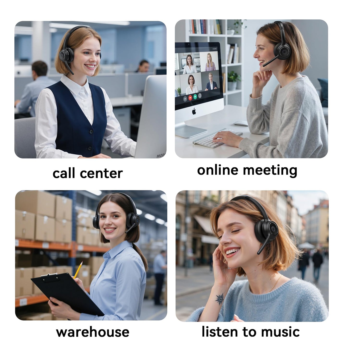 Gixxted (2026 Upgraded) Wireless Headset with Mic for Work, Bluetooth Headset with Noise Canceling Microphone, Wireless Headphones with Mic and USB Dongle and Mute, Fit for Computer/PC/Teams