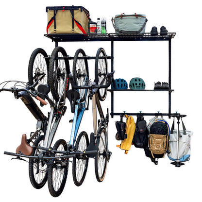 StoreYourBoard G-Bike Pro Garage Storage System, Adjustable 5 Bike Rack With Shelves, Vertical Wall Organizer, Bicycle Hanging Hooks, Holds 500 Lbs