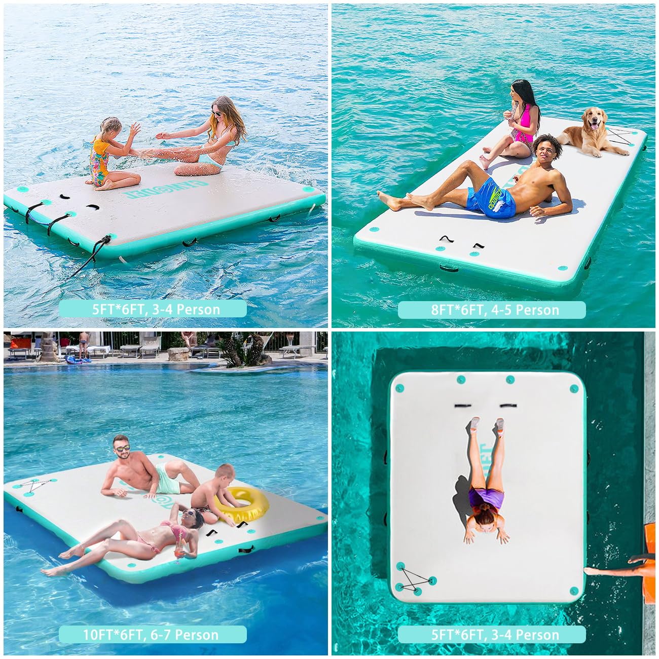 Inflatable Floating Dock, 6/8/10ft Swim Platform Floating Dock for Lakes, Non-Slip Air Dock Platform for Adults, Air Dock Platform with Detachable Ladder&Portable Carrying Bag, for Pool Beach Ocean