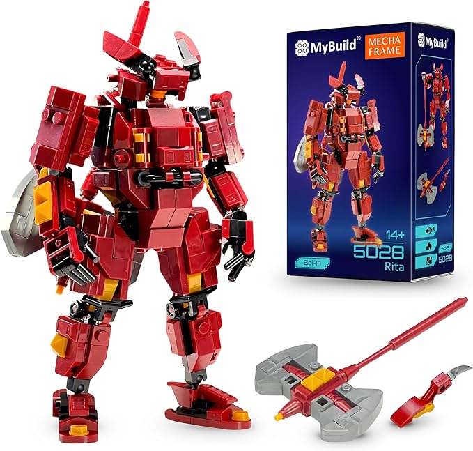 MyBuild Sci-Fi Rita 5028 – Red Armor Mech with Battle Axe | Collectible Robot Building Set | Ages 14+