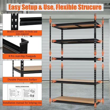 EliteEdge Heavy Duty Garage Shelving Units,5-Tier Adjustable Storage Shelves,60x18x72in,Loads 3000 LBSS,Adjustable Garage Storage Shelving, Metal Storage Utility Racks Shelf Unit