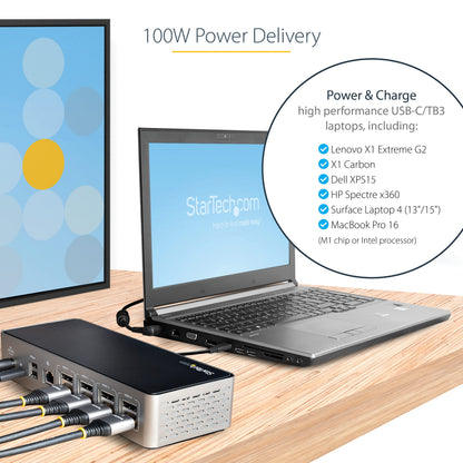 StarTech.com USB-C Quad Monitor Docking Station for MacBook Pro/Air M1 M2 M3 M4 & Windows, Universal 4K 60Hz HDMI DP Dock, Thunderbolt Compatible, 100W Laptop Charging