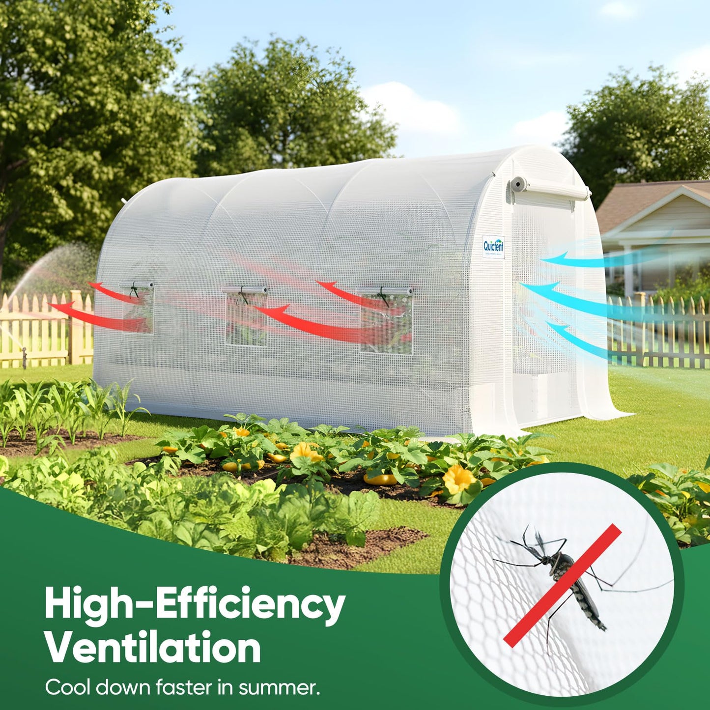 Quictent 10x7x7 FT Essential Greenhouse for Outdoors, Portable Walk-in Tunnel Hoop House with 6 Screen Windows & Zipper Door, Heavy Duty Frame for Garden Plant Vegetable, White