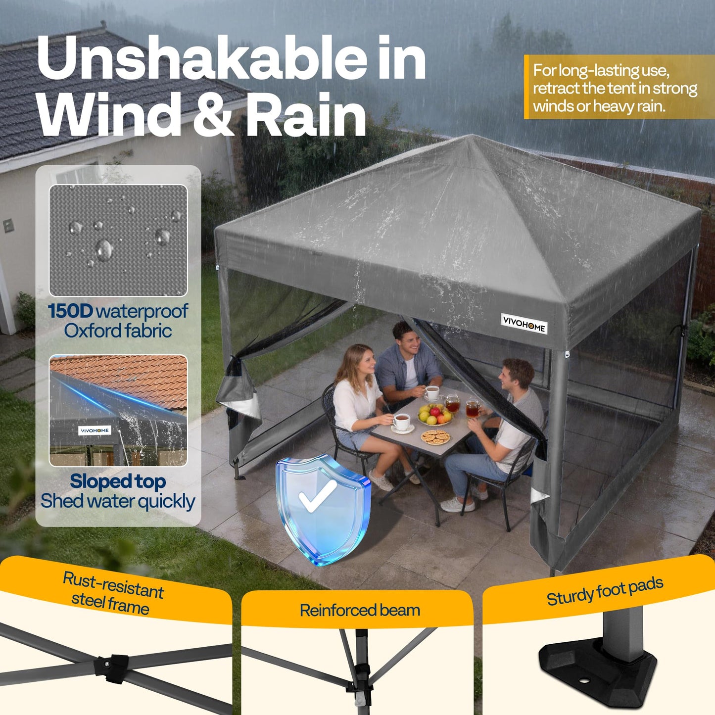 VIVOHOME 10x10ft Easy Pop-Up Canopy, Outdoor Screen Tent with Mosquito Netting, 2 Zipper Doors, and Roller Bag for Yard Camping Picnic Party Events, Grey