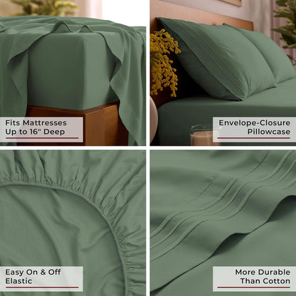 Mellanni Queen Sheets Set - 4 PC Hotel Luxury Bedding | Extra Soft, Cooling, Wrinkle-Resistant (Sage)