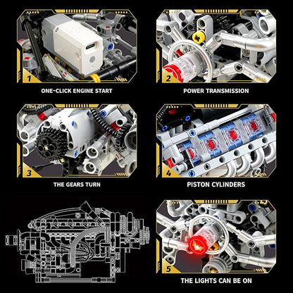 V8 Engine Model Kit that RunsVisible Building Toys with APP Control Motor &amp LED Light Mini Engine kit for Adults &amp Boys Kids 14+ Years Old (770PCS)