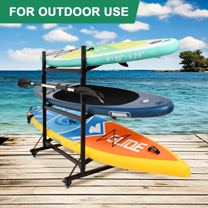 YPJIAJV Kayak Storage Rack with Lockable casters,Thickened Heavy Duty Kayak Stand，Holds 3 Kayaks Canoe Paddleboard, for Indoor, Outdoor, Garage, shed, Marina Kayak Storage Racks
