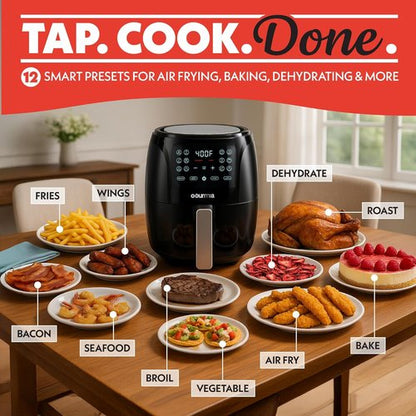 Gourmia Air Fryer - 4 Qt Capacity, Digital Display with 8 Cooking Presets | Compact Black Design