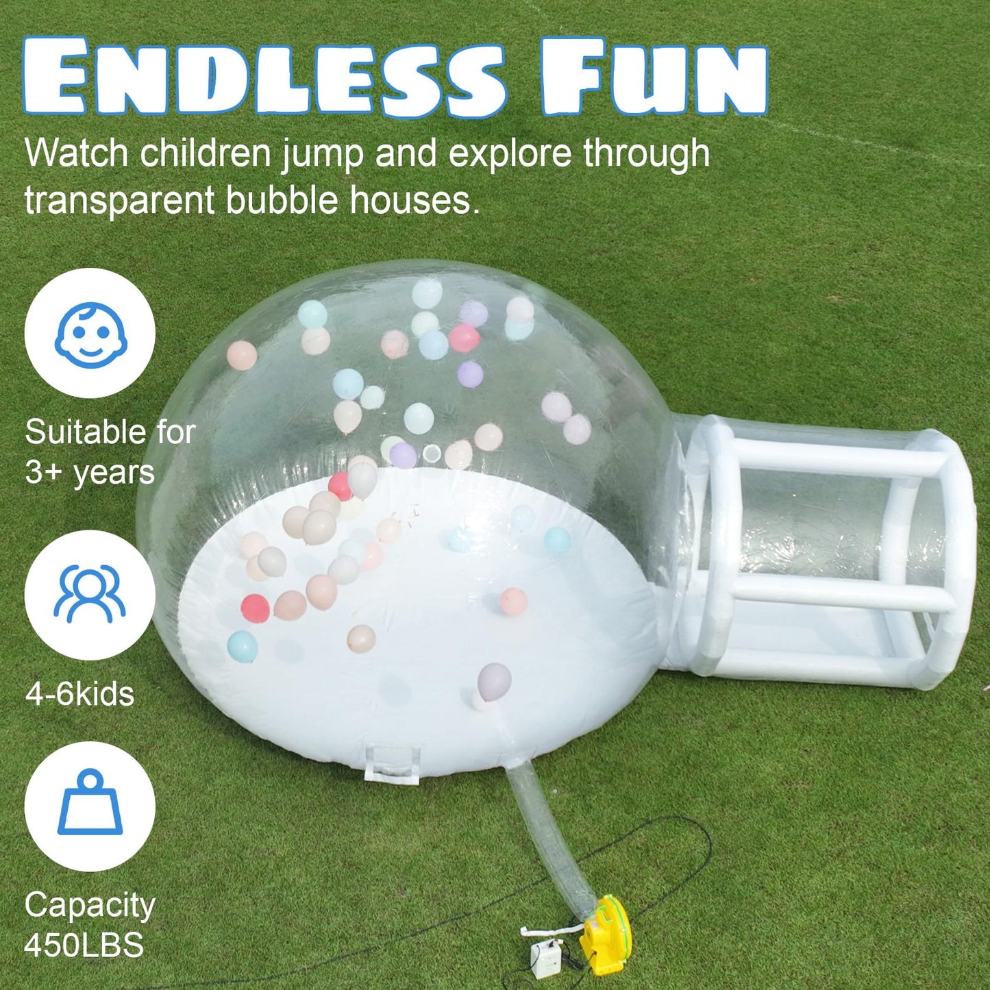 10FT Inflatable Bubble House Dome for Adults,TPU Clear Commercial Inflatable Bubble House Tent with Tunnel, Bubble Balloon House with 680W Air Blower, 600W Air Pump Inflatable Dome for Party