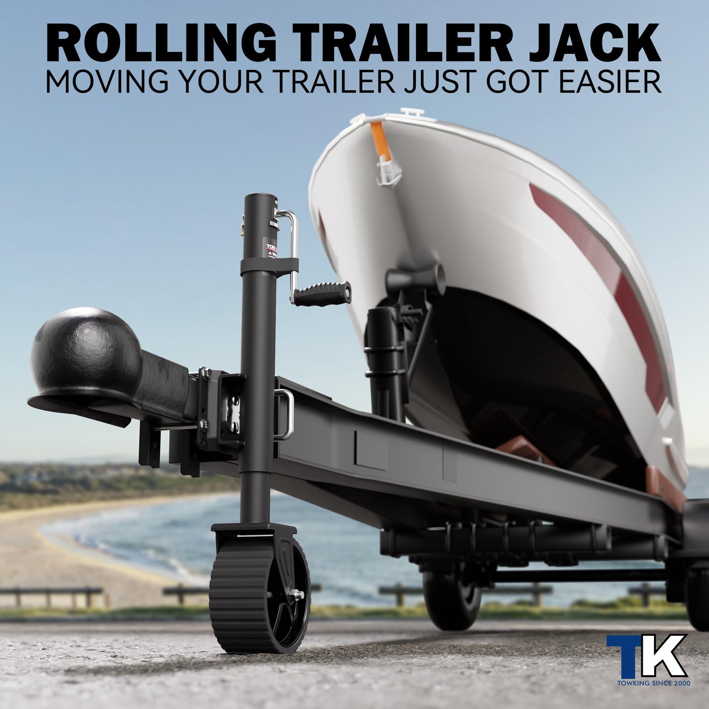 TOWKING 8-inch Wheel Trailer Jack, 13" Vertical Movement, 2000 lbs, for RV, Boat, Trailer and More, Black