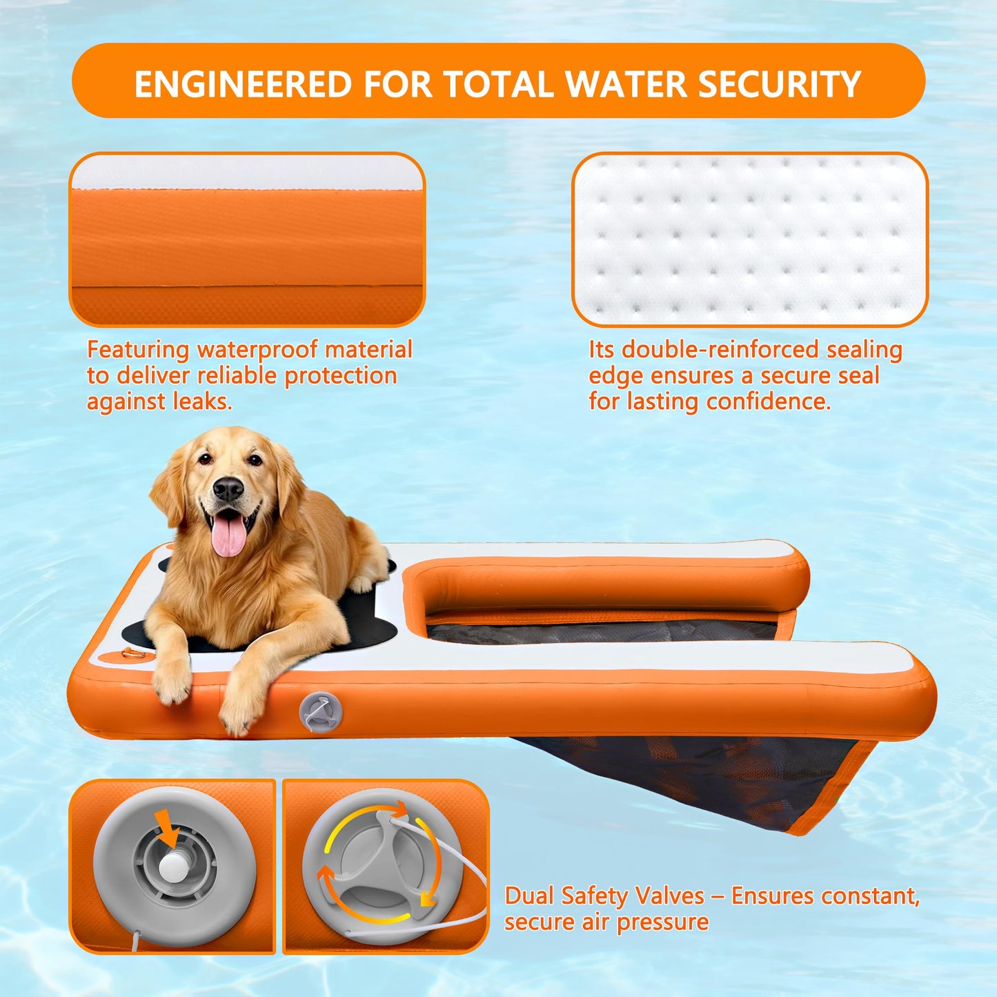 VOFiTNY Dog Boat Ramp Dock for Pool Inflatable Puppy Water Raft Plank Portable Pup Mat Floating Doggy Floats Ladder Play Bright Orange up to 240lbs