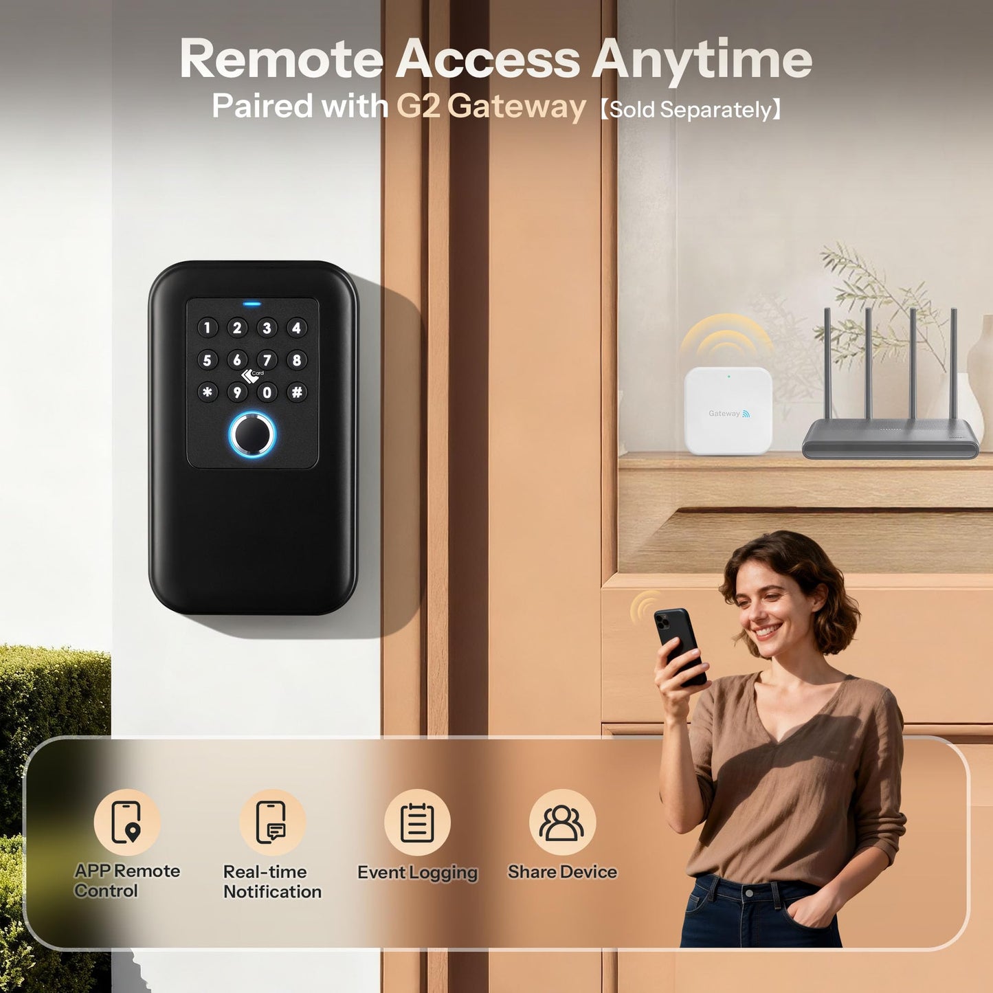 Moquin Smart Bluetooth Key Lock Box Outdoor IP65 Waterproof Fingerprint Lock Box Works with Tuya App, Key Safe with Silicone Keypad, Large Storage for Home, Airbnb & Realtors