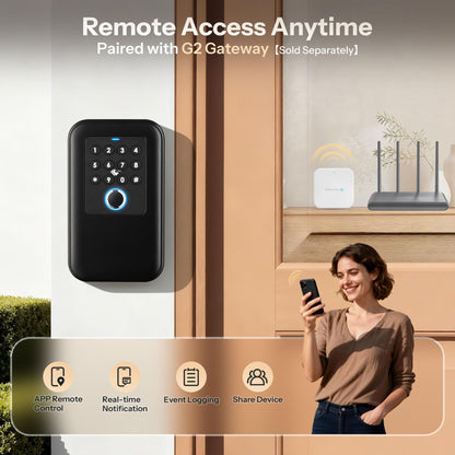 Moquin Smart Bluetooth Key Lock Box Outdoor IP65 Waterproof Fingerprint Lock Box Works with Tuya App, Key Safe with Silicone Keypad, Large Storage for Home, Airbnb & Realtors