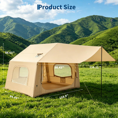 Inflatable Tents for Camping, Blow Up Tent for 3-6 People, Blow Up Camping Tent with Hand Pump, 5-Min Setup Air Tent with Stove Jack, Waterproof Oxford Family Glamping Tent