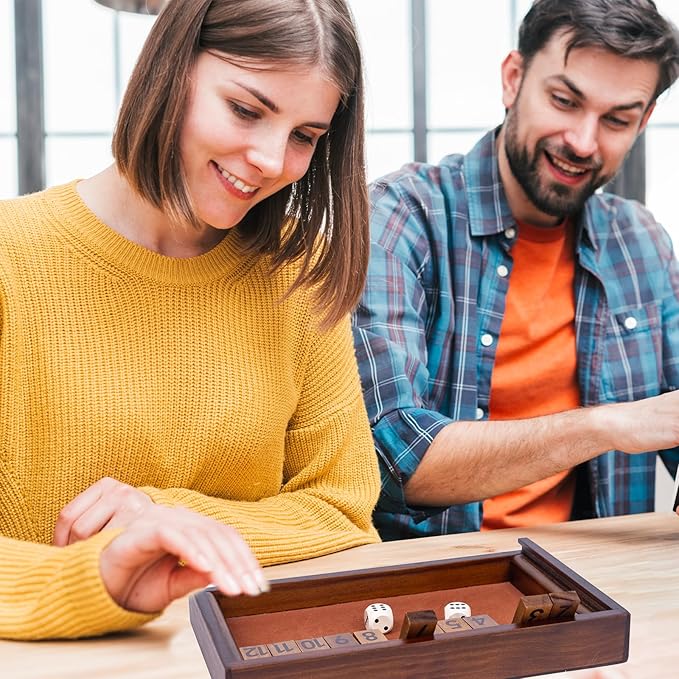 Shut The Box Game with 12 Pcs Wooden NumbersWooden Board Table Math Game