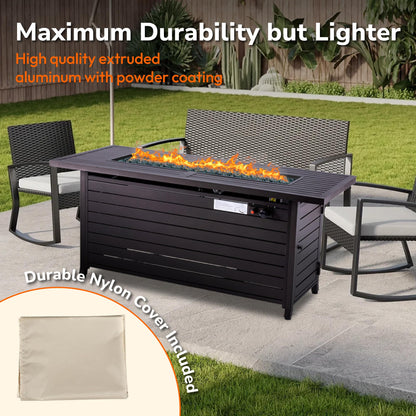 Hexago 57" Propane Fire Pit Table, 50,000 BTU Outdoor Gas Fire Pit, 2-in-1 Rectangular Firepit with Lid, ETL Certified for Garden, Backyard, Patio Gatherings, Mocha