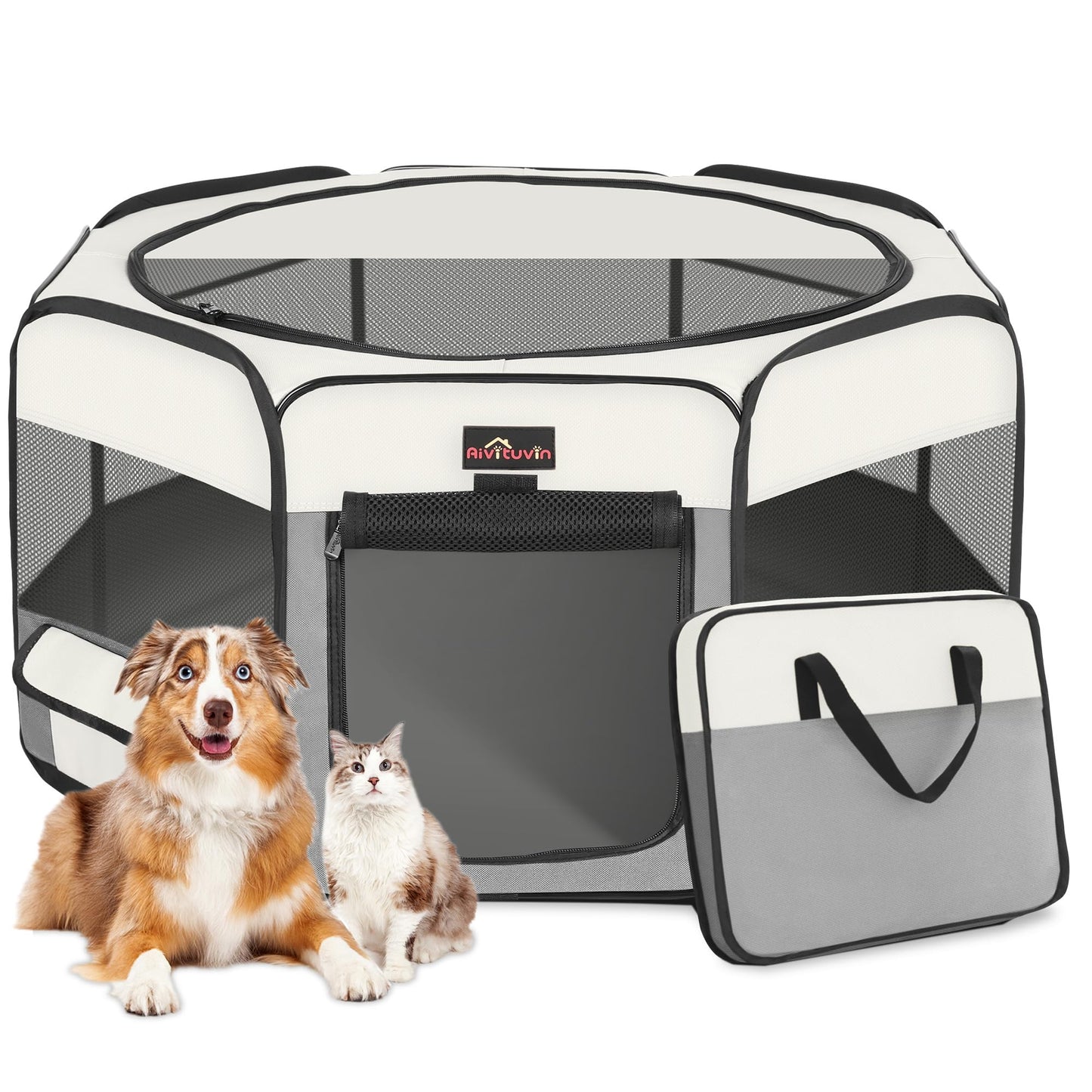 Aivituvin Dog Playpen Foldable Waterproof Pet Play Pens for Cat, Puppies, Rabbits, Chickens, Durable Portable Pet Tent for Travel Camping Indoor/Outdoor Grey XL