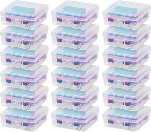 IRIS USA Pencil Case Boxes - 18-Pack Clear Plastic Organizing Containers with Snap Lid for Crafts & Stickers